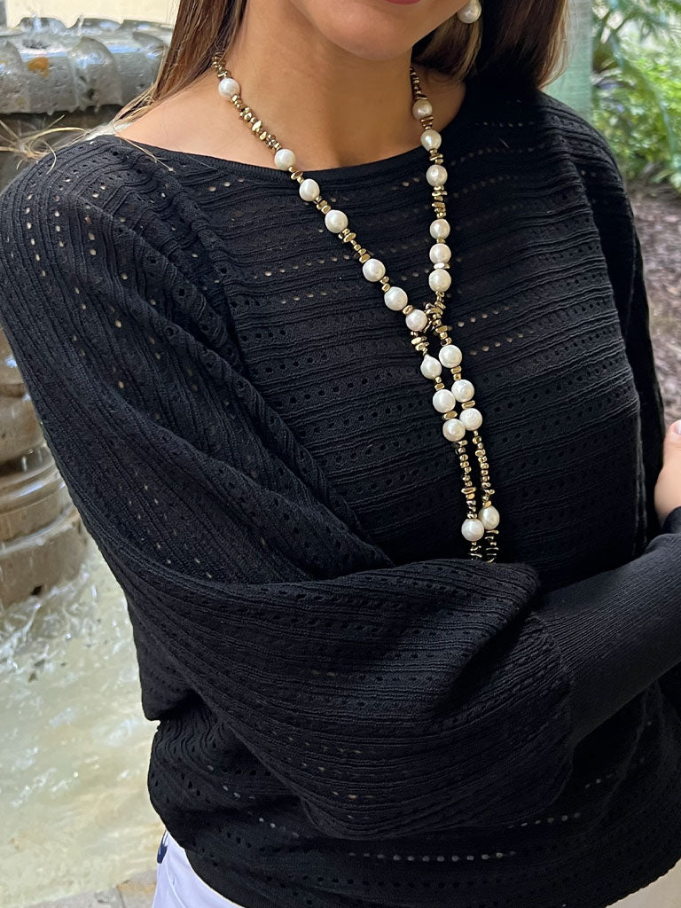 FRENCH 75 Pearl & Pyrite Lariat
