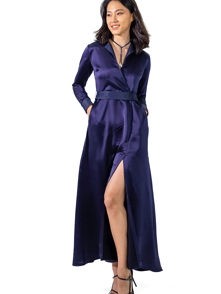 Angela Silky Indigo Blue Maxi Dress
